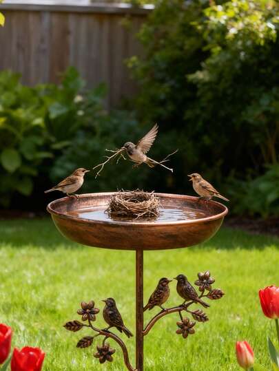1pc Outdoor Gardening Metal Bird Bath/Feeder - Rust-Resistant 5-Claw Stable Base - Durable Cast Iron Outdoor Bird Bath, Birdbath, Suitable For Garden, Yard, Lawn, Path Decor, Easy To Clean, Helps Enhance The Aesthetics Of Garden And Yard