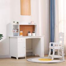 Kids Desk, Study Desk And Chair Set For Boys And Girl, Wooden Kids Writing Table With Bookshelf, Bulletin Board, Cabinet And Drawer For Ages 3-8 - White - View 1