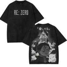 Subaru Natsuki V5 RE ZERO Vintage Graphic Tees Anime Hoodie Tee Acid Washed,Subaru Shirt, ReZero T-Shirt, Unisex Manga Anime Shirt Top Menswear - 黑色 - 查看 1