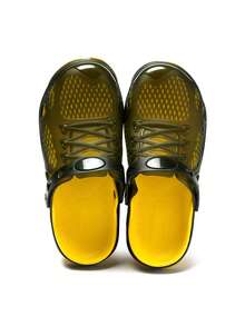 1双男士轻便舒适镂空防滑花园鞋男士网面夏季凉鞋男士休闲户外防滑厚底沙滩拖鞋（鞋面随机不对称印花） - 黃色 - 查看 6