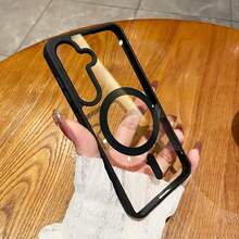 适用于三星 Galaxy A56、A36、A26、A16、S25FE、A17 手机壳，强磁吸附超薄防摔保护壳，S25 Ultra、S24 Ultra 透明硬质后盖 - 黑色 - 查看 2