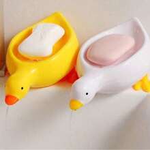 1pc Cute Duck Shaped Soap Dish, Creative Cartoon Draining Rack, Bathroom Shower Shampoo Handwash Soap Holder - Multicolor - View 1