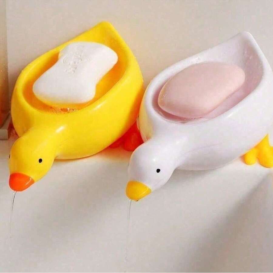 1pc Cute Duck Shaped Soap Dish, Creative Cartoon Draining Rack, Bathroom Shower Shampoo Handwash Soap Holder - Multicolor - View 1