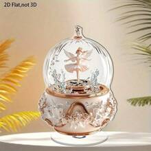 2D平面复古优雅旋转亚克力音乐盒，饰有芭蕾舞天使和花卉图案 - 2D平面旋转旋转器，玫瑰金底座，舒缓旋律，透明圆顶盖，是家居、办公室、婚礼、生日和周年纪念日的装饰摆件 - 亚克力材质，精致花卉图案，复古风格，适合特殊场合，优雅的芭蕾舞者旋转机制，无需电池/电源，2D平面 - A - 查看 6