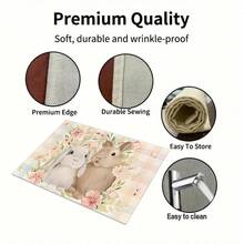 1/4/6 pezzi Serie Pasquale, Un paio di conigli abbracciati circondati da fiori rosa e bianchi e foglie verdi stampati su tovaglietta/tovaglia, realizzata in lino, lavabile a mano - adatta per tavolo da pranzo, cucina, festa, decorazione della casa - Multicolore - Visualizzare 5