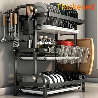 3-Tier Dish Drying Rack Stainless Steel Utensil Holder Shelf  & Large Capacity  Kitchen Storage Organizer,Applicable To Kitchen Essentials Kitchen Deccor Valentine's Day/Mother's Day Kitchen Essentials
