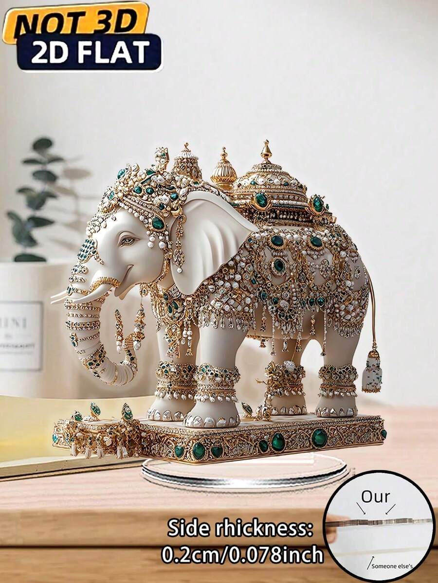 2D Elegant Elephant & Jewelry Style 2D Acrylic Printed Desktop Decor - Suitable For Home, Showcase Display - Multifunctional Holiday Decoration, Valentine's Day Gift, Home Decor Office Desk Accessories Desk Accessories Office Supplies Office Decor