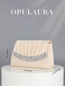 Túi xách mini xếp ly OpulAura Thu/Đông. Chiếc túi xách kiểu phong bì thanh lịch và thời trang, được đính đá lấp lánh và quyến rũ, được thiết kế dành cho phụ nữ, phù hợp cho các bữa tiệc, đám cưới, sự kiện buổi tối và các buổi họp mặt. Một lựa chọn lý tưởng cho phụ nữ tham dự các bữa tiệc, đám cưới, lễ tốt nghiệp và các bữa tối/tiệc chiêu đãi trang trọng, và cũng là một lựa chọn quà tặng tuyệt vời. - Màu be - Xem 5