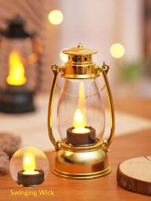 1pc Vintage Handheld Flickering Wick Lantern With Battery, Suitable For Home Decor, Tabletop Decor, LED Fairy Lights, Room Desk Decor Lantern, Wedding Party Holiday Camping Decor LED Fairy Lights, Copper Wire Wick Decor Lantern, Room Decor Retro Lantern Nightlight - Yellow Light - View 14