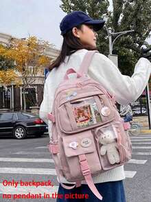 2025 New Waterproof Multi-Pocket Nylon Backpack For Women, Suitable For College Students, Can Fit Laptop And Books, Portable Design With Laptop Compartment, Large Capacity, Ideal For Female College/High School Students, Outdoor, Travel, Commute, Office, Street Style, Japanese Style Bag, Travel Essential, Holiday/Party Gift, Back To School Supplies , Pink - Pink - View 15