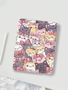 1个可爱猫咪蝴蝶结图案平板电脑保护套，兼容苹果iPad 10.2英寸、iPad Pro 11英寸（2021/2020/第十代）、iPad 10.2英寸（A16）、iPad 11英寸（第十一代，2025）、Galaxy Tab A8 10.5英寸（2022）、Matepad 10.4英寸/Tab，带笔槽，防摔，三折支架，自动休眠/唤醒，浪漫情人节礼物 - 彩色 - 查看 4