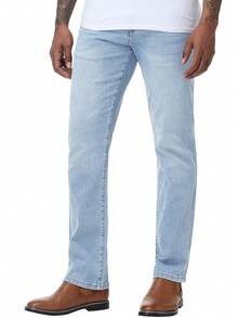 Men's Jeans Pants Regular Fit Straight-Leg Stretch Denim Comfort Vintage Streetwear Utility Style High Waist Relaxed Trouser Retro Casual Wear - 淺藍色 - 查看 10