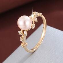 1pc Creative Leaf-Shaped Design Cubic Zirconia Embellished Fashion Ring, Casual Gift - Multicolor - View 7