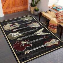1入組吉他音樂圖案結晶絨毯墊,適用於客廳,咖啡桌,防滑可水洗的足門墊 - 黑色 - 查看 12