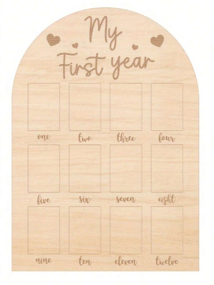 1pc 1st Birthday Wooden Photo Board, My First Year Milestone Photo Frame, 12 Months Year Wooden Acrylic Sign, 1 Year Old Decoration, Commemorative Gift - C - View 1