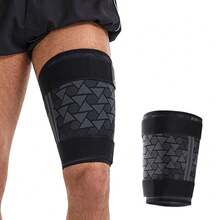 1pc Thigh Compression Sleeve With Adjustable Non-Slip Compression Strap, Elastic & Breathable, Suitable For Men & Women Sports, Fitness, Running - Black - View 2