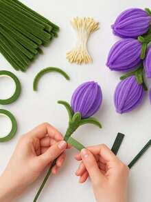 524支什锦彩色毛毡棒 - DIY工艺品和花束毛根套装，毛根工艺品，毛根花束套装（含花蕊和花束丝带），花茎，工艺美术紫色毛毡棒 - 彩色 - 查看 6