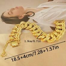 1pc Fashionable Luxury 24K Gold Plated Cuban Link Bracelet For Men And Women, Suitable For Daily Gatherings, Parties, And As A Jewelry Gift - Yellow Gold - View 3