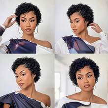 Black Short Wig For Women Human Hair 13x4x1T Part Lace Front Wig Pixie Cut Wig For Human Hair Short Curly Wave Human Hair Bob Wig For Daily Use Layered Short Wigs With Bangs Quick Throw On And Go Wig - Multicolor - View 5
