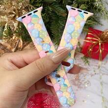 Printed Silicone Watch Band, Suitable For Apple Watch Bands 38mm, 40mm, 41mm, 42mm, 44mm, 45mm, 49mm, Compatible With Apple Watch SE, Series 9, 8, 7, 6, 5, 4, 3, 2, 1, Unisex, Non-Fading Silicone, Cute Easter Pattern - Watermelon Pink - View 9