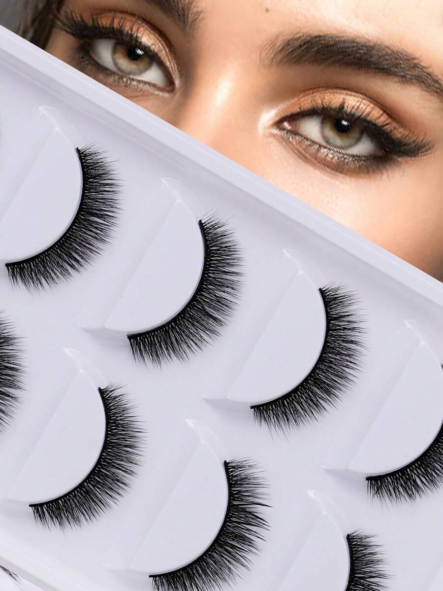 5 Pairs Eyelash Extensions Thick Curly Crossed Fishbone False Eyelashes, Natural & Soft, 3D Fluffy Effect, Eyelash Extension, DIY Home Use, Suitable For Parties, Weddings, All Occasions - Natural Lashes - View 1