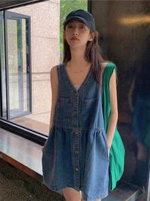 Women Denim Dresses - Blue - View 5