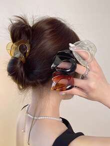 4pcs/Set Women's Coffee Color Solid Pumpkin Shaped Plastic Hair Clips, Fashion Versatile, Elegant Minimalist, Solid Marble Texture Hair Claws, Suitable For Daily, Casual, Party, Beach, Vacation, Hairstyling, Face/Hair Washing, Makeup, Outfit Accessories, Autumn Fashion Hair Clips, Autumn Hair Accessories, Winter Hair Clips, Summer Hair Clips - Multicolor - View 2