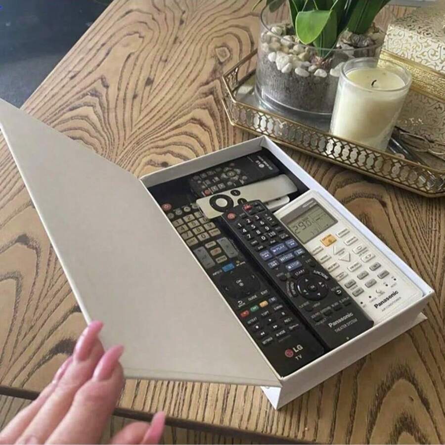 1件遙控器收納盒 時尚奢華開合式書本裝飾磁吸翻蓋盒 房間裝飾聖誕裝飾禮物 客廳配件 紙質收納盒 可放置遙控器、雜物、珠寶及各種節日禮物