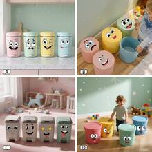 BRUP 4sheets/Set Cartoon Face Wall Stickers, Kids Room Decorations, Removable Self-Adhesive Trash Can Stickers, PVC Interesting Wall Art, Bedroom And Living Room Decorations - Multicolor - View 5