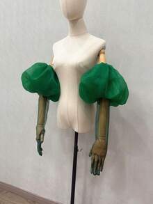 1 Set White Organza Puff Sleeve Bridal Arm Sleeves + Gloves - Multicolor - View 18