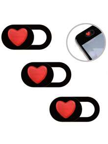 3pcs Red Heart-Shaped Camera Cover Slide, Waterproof Shockproof Scratch-Resistant Full Coverage For Phone And Computer Lens - Multicolor - View 1