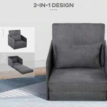 Sofa Bed 70x76x77cm, Single Sofa With Washable Cover And 2 Side Pockets, Cushions, Metal Frame, Grey For Living Room - Dark Grey - View 4