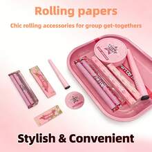 6-In-1 Portable Smoking Accessories Set, All-In-One Cigarette Rolling Kit! Includes 18cm X 14cm Metal Rolling Tray, 78mm + 110mm Double-Layer Rolling Papers, 110mm Printed Rolling Machine, Double-Layer Grinder, And Airtight Storage Tube. Available In Black, Pink, And Brown Colors. Combines Stylish Appearance And Practical Functionality, Great For Personal Use Or As A Gift. - Multicolor - View 3