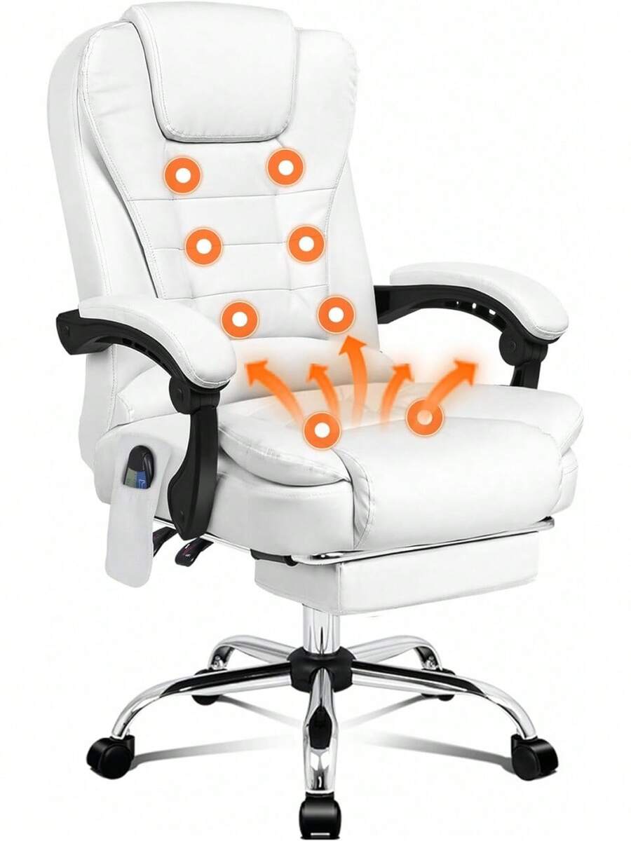 ALFORDSON Ergonomic Office Chair With 150 °   Recline & Footrest, Computer Desk Chairss With Massage & Heated Seat, Executive Swivel Leather Video Game Chair, Max 180kg (Dale White) - PU棕色 - 查看 1
