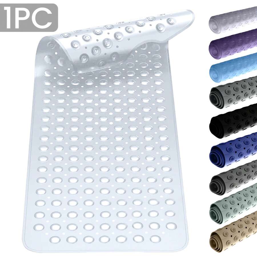 1pc Bath Mat - Lux Decor Non-Slip Durable PVC Tub Mat With Suction Cups And Drainage Holes - 40x16 Inches- For Shower And Bathtub Comfort, Roll-Up Storage, Home Decor, Back To School, Graduation Gifts-, Spring Cleaning Upgrade, Valentine's Day Spa Feel, Safety First, Quick Dry Surface, Mold Resistant, Easy Clean, Comfortable Standing, Shower Essential, Bathtub Safety, Bathroom Upgrade, Daily Use Mat, Home Basic, Family Use, Everyday Living - 白色 - 查看 1