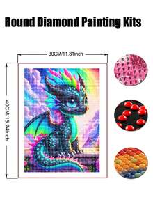 5D龙形钻石画套装（成人款），龙形钻石画套装（成人款），圆形全钻钻石艺术品，家居墙面装饰 - 彩色 - 查看 9