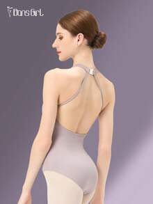 DonsGirl 1pc Women's French Ballet Leotard - Off-Shoulder Neckline With Elastic Mesh Splice, Elegant Dance Performance Outfit - Dusty Purple - View 11