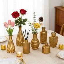 10个/20个金色小玻璃花瓶装饰，多用途香薰玻璃瓶，深金色花苞花瓶散装，迷你复古单支花瓶，适用于婚礼、家居、客厅、餐桌 - 多色 - 查看 4
