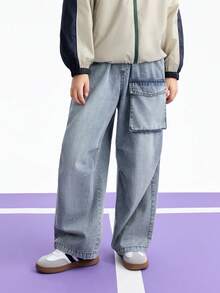 Annil Boys' Pure Cotton Jeans With Large Pockets, New Spring Style, Workwear Fashion Paratrooper Trousers - Medium Blue Jeans - View 6