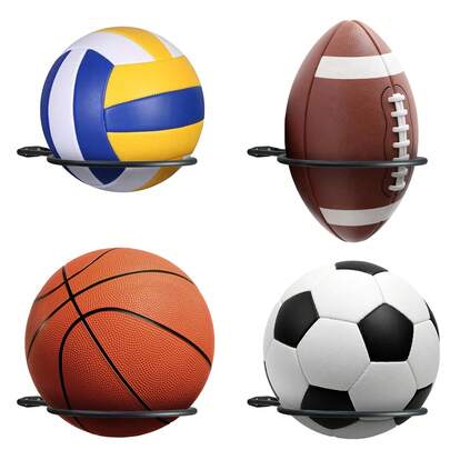 4-Pack Wall Mounted Basketball Holder 20.5 X 13cm, Sports Ball Storage & Display Rack For Basketball, Football, Soccer & Volleyball, Space-Saving Metal Ball Organizer For Garage, Bedroom & Toy Storage