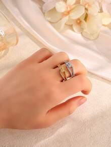 rakol Anillo abierto de cobre chapado en oro de 18K con circonita cúbica microincrustada, de estilo minimalista y elegante - anillo - Ver 3