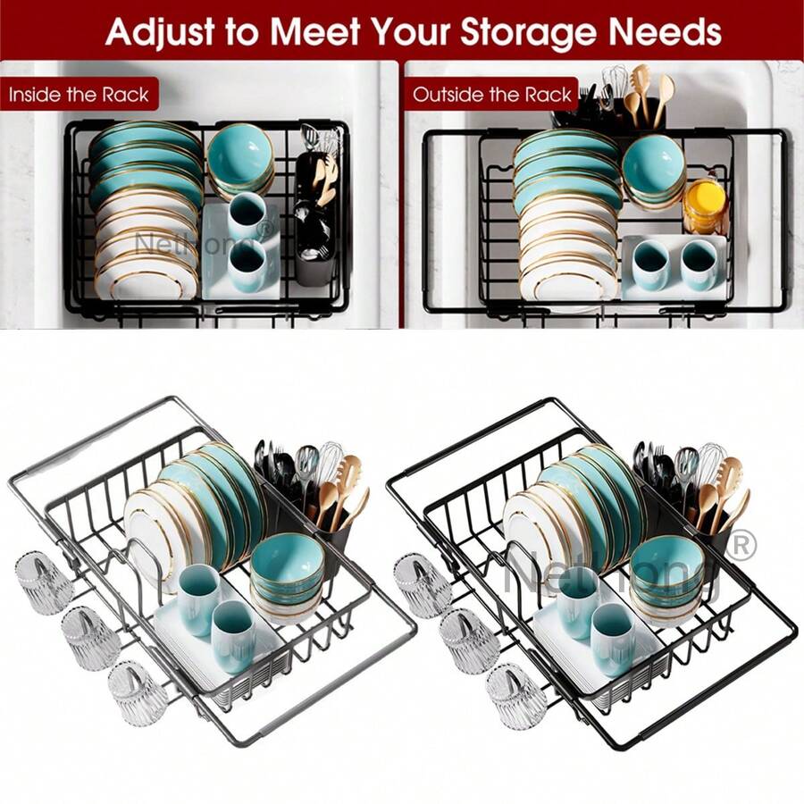 Dish Drainer Rack Kitchen Sink Washing Plates Draining Board Cutlery Holder Cup - Multicolor - View 1