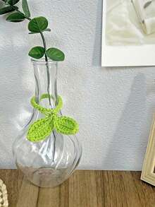 1pc Handmade Crochet Knitted Dual Leaf Backpack Pendant, Multifunctional Woven Leaf Bookmark, Earphone & Cable Organizer - Multicolor - View 6