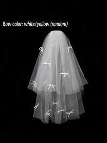 1件轻盈珍珠蝴蝶结单层教堂式新娘头纱，适合女士派对、短款珍珠头纱、简约订婚装饰头纱、婚礼头纱、角色扮演头纱、主题派对头纱、求婚头纱，便携易带 - 白色 - 查看 10