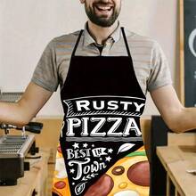 1PC Rusty Pizza Best In Town Apron With Two Pizza Slices Design Featuring Pepperoni Mushroom Olive And Green Pepper Toppings And Fresh Cheese Slogan For Home Kitchen Cooking Baking Or Restaurant Staff Use - C - View 8