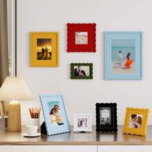 1pc/3pcs Wavy Design Photo Frame For Wall & Tabletop Decoration, Artistic Creative Home Decor With Multi-Color Waves - 7 Standard Sizes 4x4in, 4x6in, 5x7in, 6x6in, 8x8in, 8x10in, 11x14in - Modern Stylish Interior Accent, Fun Picture Frames, Scalloped Picture Frame- Graduation Wedding Gift (Random Photo Paper) - 波浪形 - 查看 2