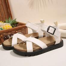 女士时尚厚底坡跟平底搭扣镂空交叉运动凉鞋 - 白色 - 查看 7