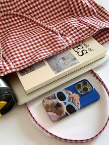 Personalized Name Canvas Tote Bag, Minimalist Plaid Canvas Bag, Friend Theme Birthday Party, Bridal Party, Bridal Shower, Bridesmaid Gift, Cosmetic Bag - Multicolor - View 4