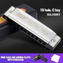 C Key 10 Hole 20 Tone Dual Harmonica Mouth Organ, Suitable For Beginners And Professionals In Blues Harmonica, Retro Style Harmonica, Equipped With A Hard Shell, Is An Ideal Gift Choice - 銀色 - 查看 1