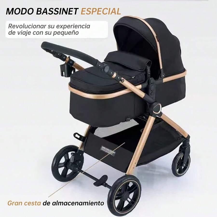 Cochecito para Bebé Gris Plegable en 1 Paso | Ligero y Compacto para Viajes y la Ciudad | Incluye Capota y Bolsa | Ideal para Paseos Diarios - Negro - Ver 1